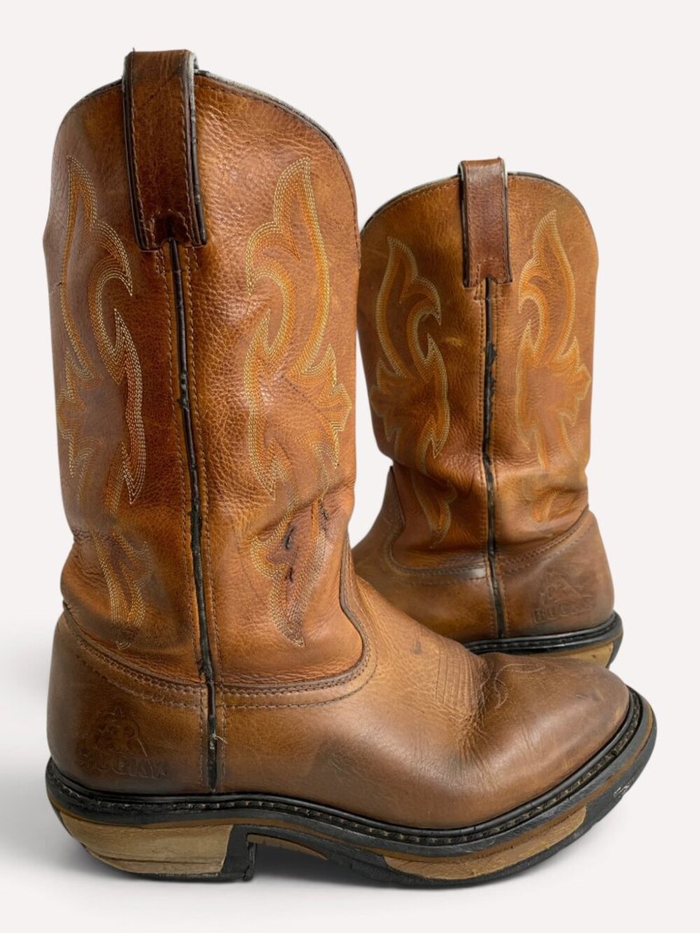 Rocky Western Cowboy Boots Cognac Brown Leather Biker Work Men's 10 M